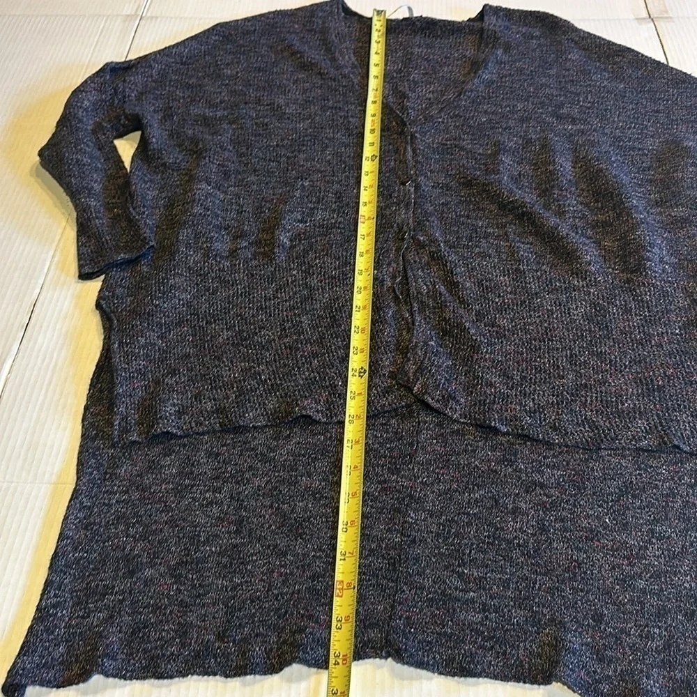 Free People oversized purple black magenta V neck 3 button sweater low high back